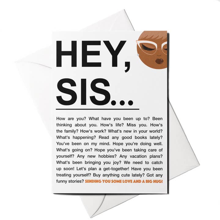 Hey Sis Greeting Card for wholesale by Sparkle Blu