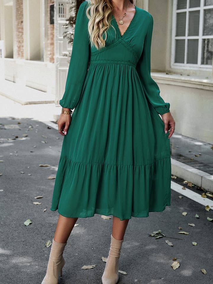 NINEXIS - Wholesale Dress - Women's - CWDMD0745_Deep V-neck Long Sleeve Maxi Dress5