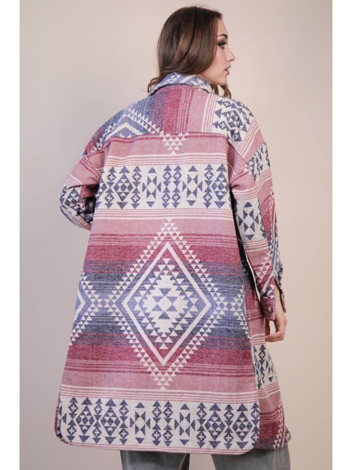 VERY J - Wholesale Coat - Women's - NJ90325-Aztec & Plaid Printed Shacket Jacket Coat14