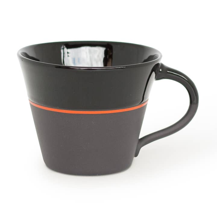 Ambit Wide Mug - Black / Rust Orange Line for wholesale by Sue Ure Maison