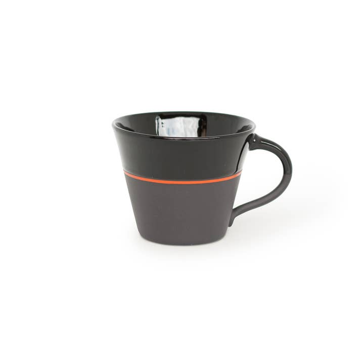 Ambit Wide Mug - Black / Rust Orange Line for wholesale by Sue Ure Maison