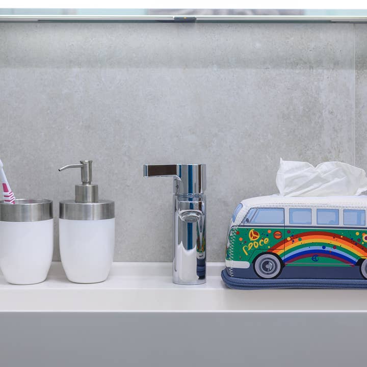 VW Collection by BRISA - Vente Boîtes à mouchoirs - Distributeur de mouchoirs en néoprène en forme de VW T1 Bus - Peace/vert3