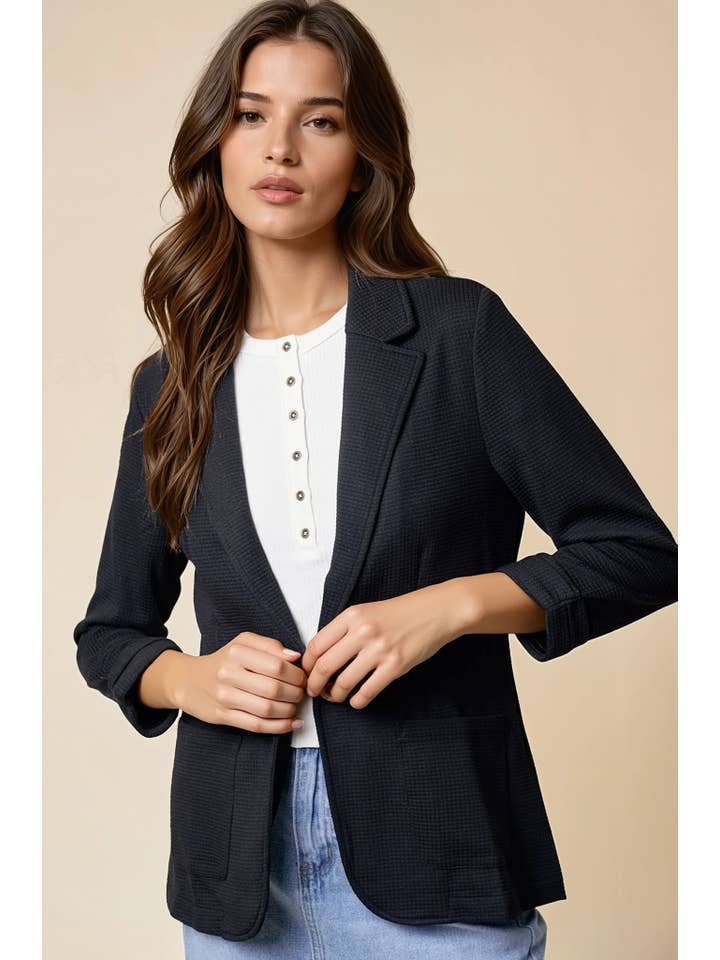 Doe and Rae - Wholesale Blazer - Women's - Shirred Sleeve Textured Blazer - 10150J15
