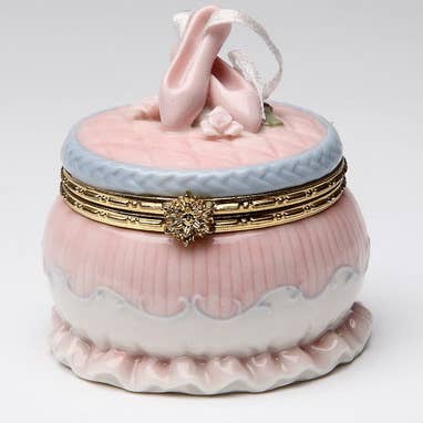 Caixa de bugiganga redonda de porcelana com chinelos de balé rosa por atacado de Nutcracker Ballet Gifts