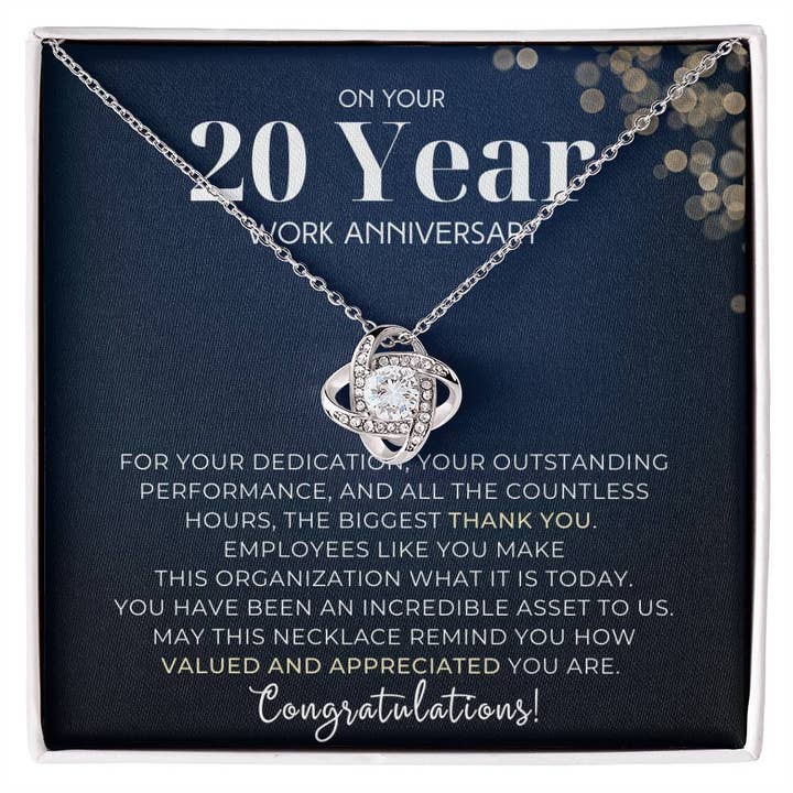 20-års arbejdsjubilæum Medarbejderanerkendelse Guldhalskæde for engroshandel hos Carpe Diem Gifts