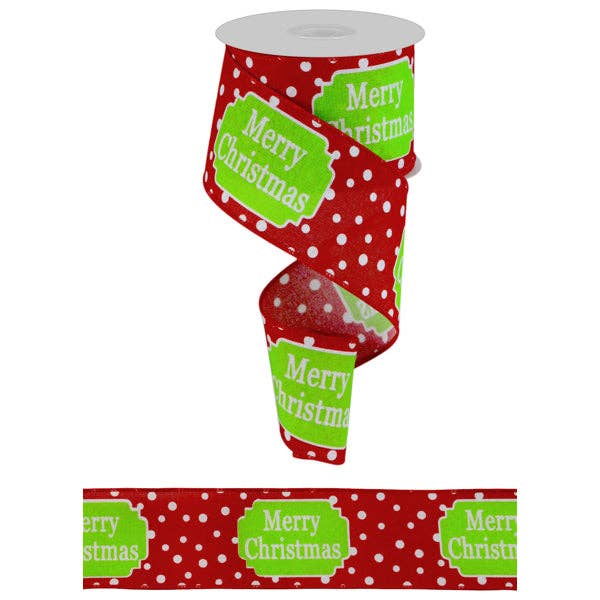 General Wholesale Inc - Wholesale Ribbon - Gift Wrapping - 2.5"X10YD MERRY CHRISTMAS ON ROYAL - WHITE/RED/LIME - RG01771W70