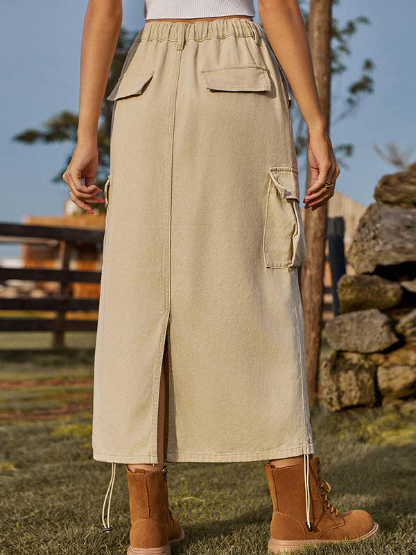 Sheer Trend - Wholesale Skirt - Women's - A-Line Loose Drawstring Elasticity Pockets Solid Color Split-Back Skirts Bottoms10