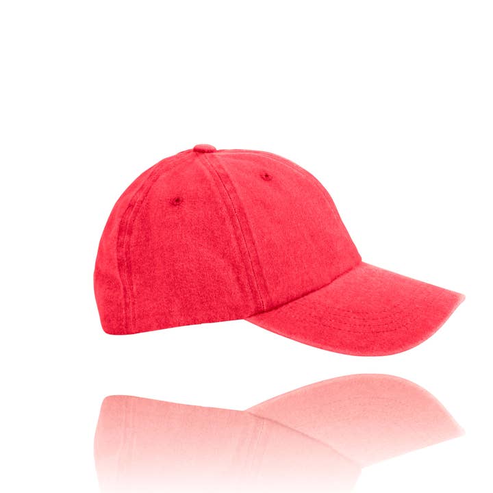 Paige Red Stonewashed Ponytail Baseball Cap for wholesale by Howard's