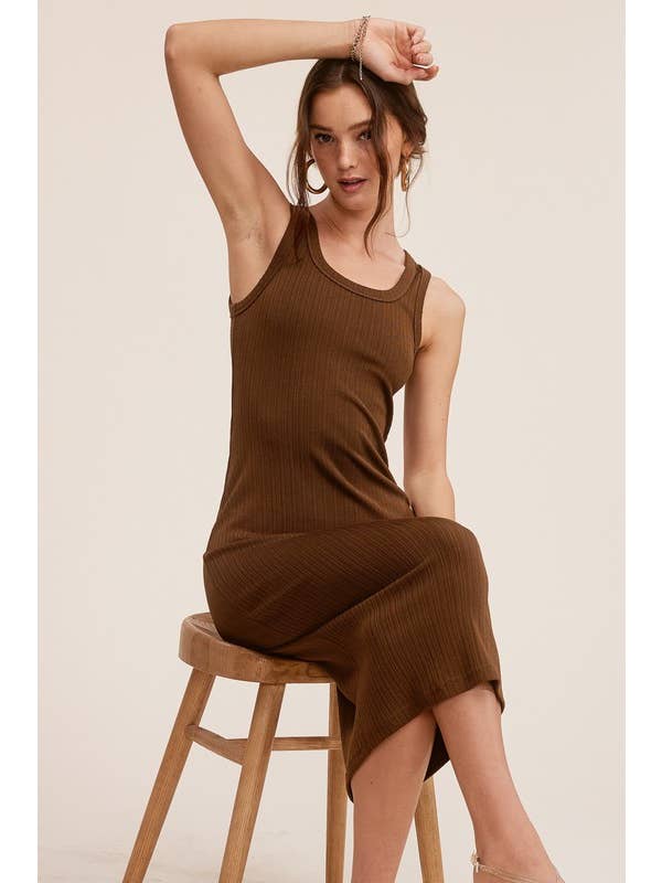 Mimosa - Wholesale Dress - Women's - Everyday Solid Ribbed-Knit Tank Bodycon Midi Dress6