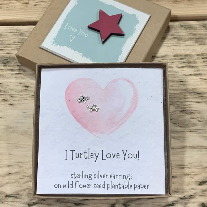 Boxed Sterling Silver I Turtley Love You Earrings for wholesale by Ginger & Roo