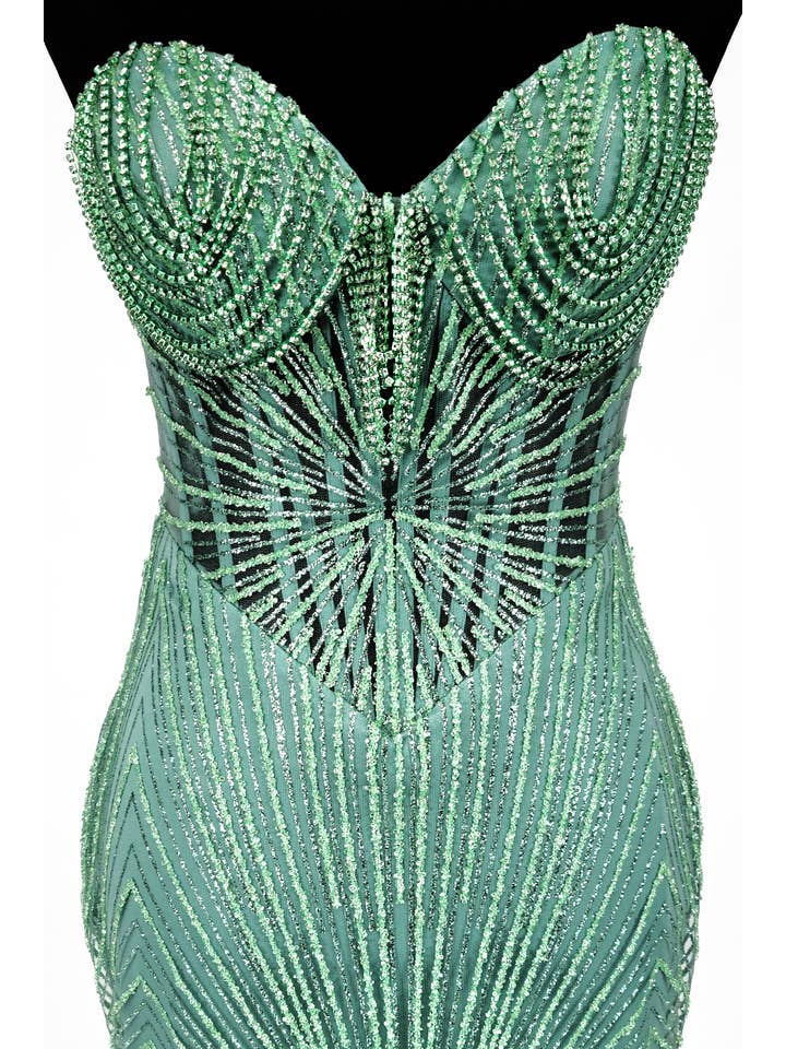 Chicas - Wholesale Gown - Women's - Long sparkling mermaid dress with hanging jewels CF00132