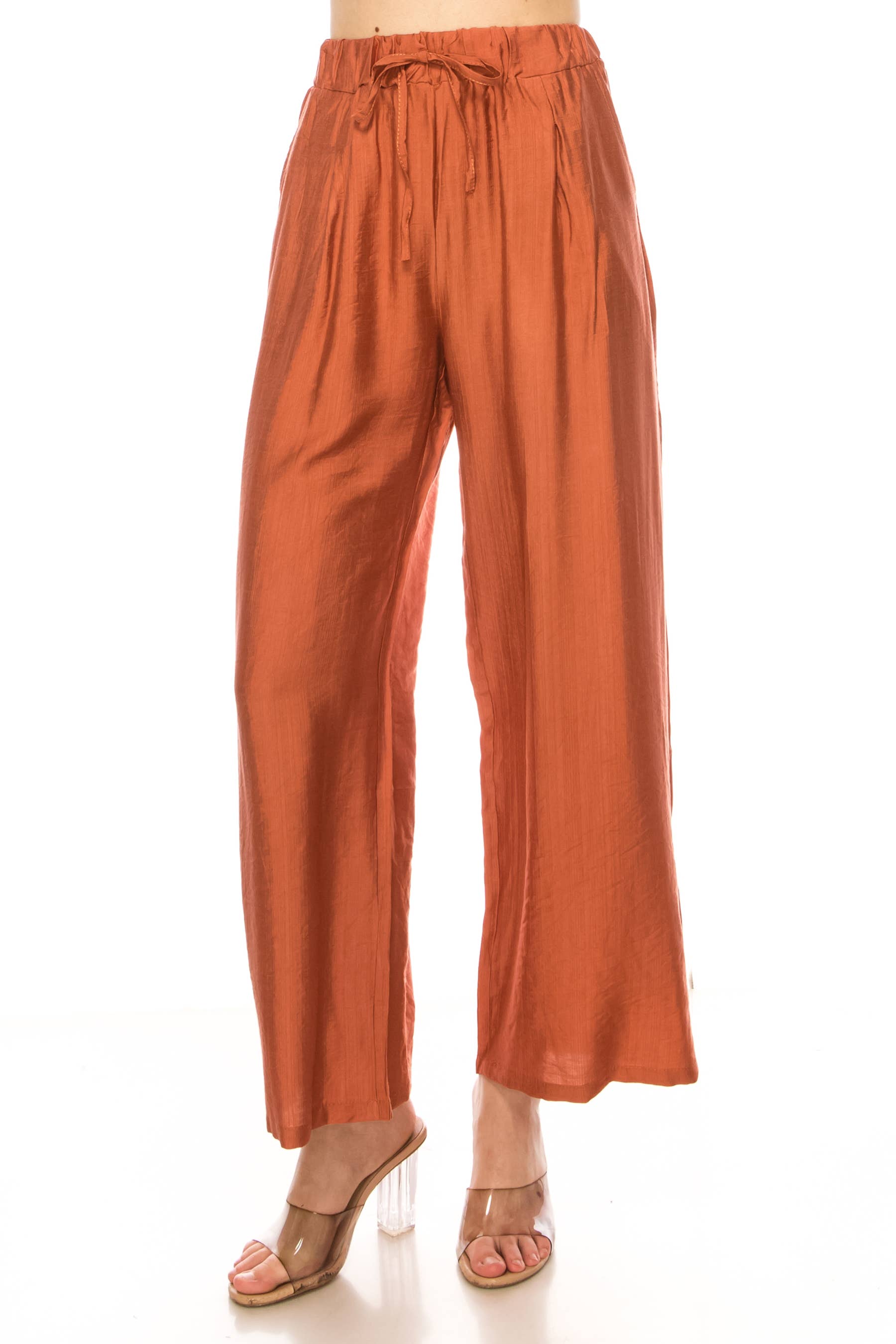 MOA COLLECTION - Wholesale Pants - Women's - Linen Texture Wide Leg Palazzo Pants Casual Style16