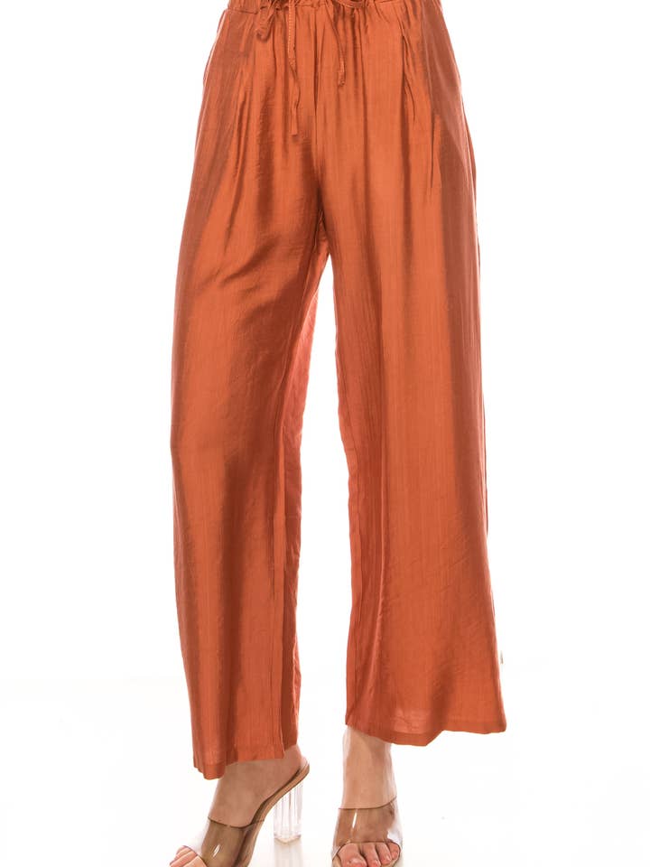 MOA COLLECTION - Wholesale Pants - Women's - Linen Texture Wide Leg Palazzo Pants Casual Style16