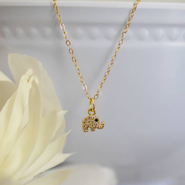 Tiny Elephant Necklace in Gold for wholesale by Designed by Stacey Jewelry