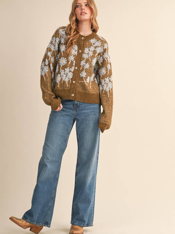 &MERCI - Wholesale Cardigan - Women's - FLORAL KNIT BUTTON DOWN SWEATER CARDIGAN MSW1123846