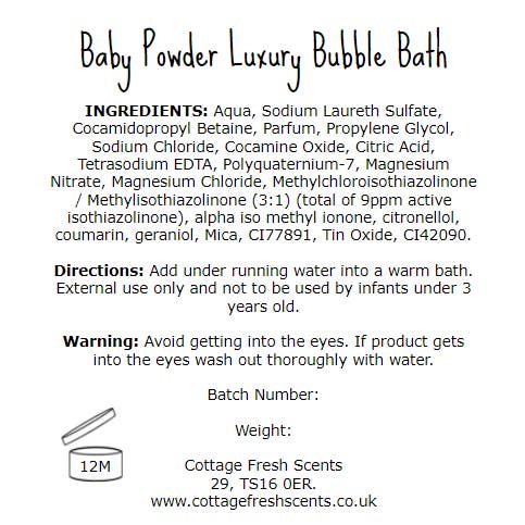Cottage Fresh Scents – wholesale Bubble bath – Baby Powder Luxury Bubble Bath2