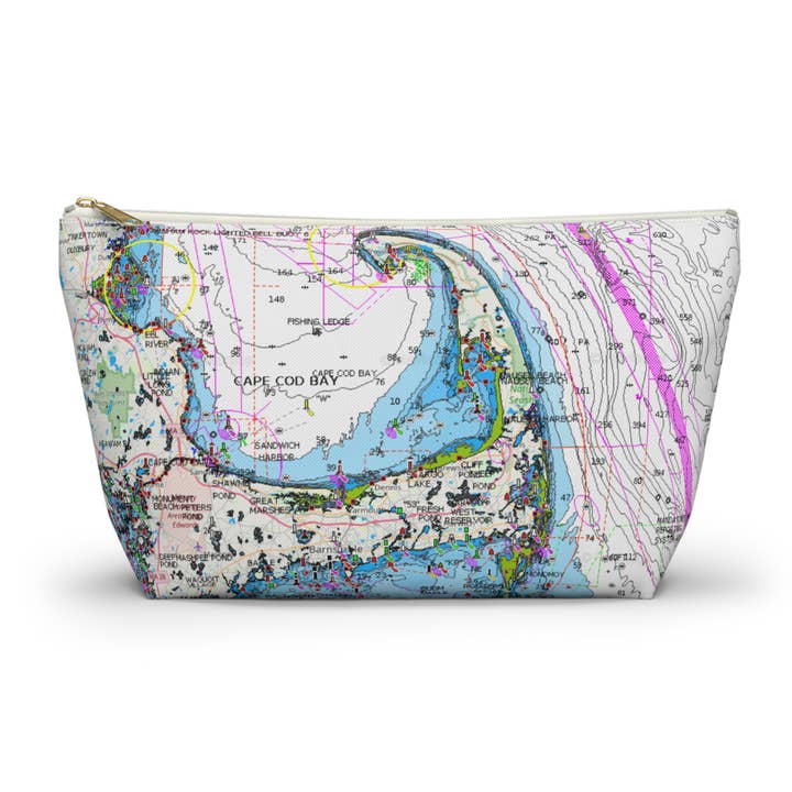 Cape Cod Nautical Map Accessory bag, T- bottom pouch for wholesale by Lyn Roma