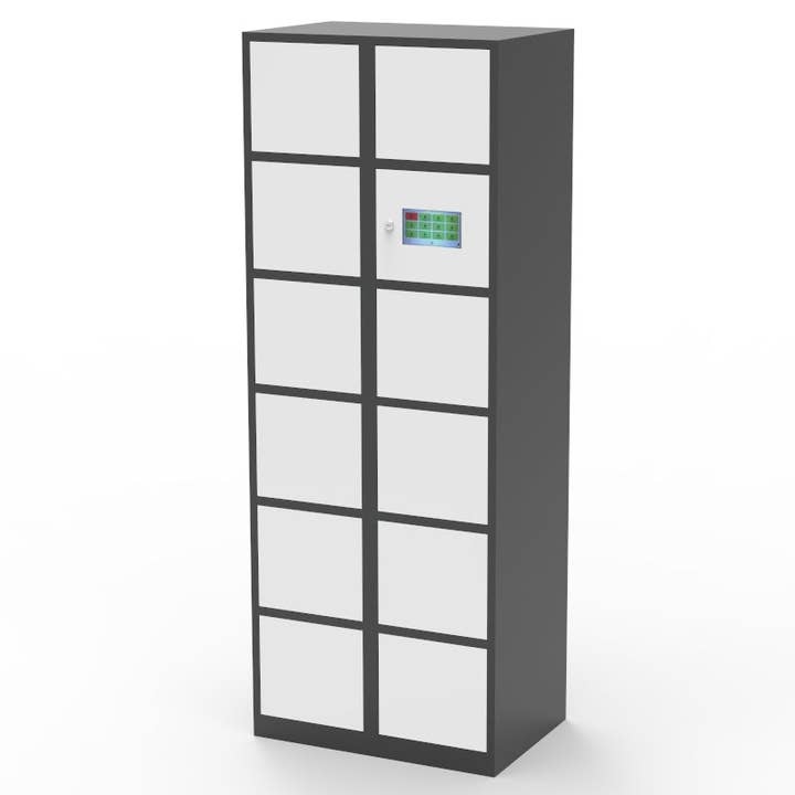 FixtureDisplays® 12 Slot TouchScreen Digtal Access Locker 26.8" x 70.8" x 18", Computer Control Smart Access Public Private Modes Make to order 2 Months Lead Time 18349-TOUCHSCREEN for wholesale by FIXTUREDISPLAYS