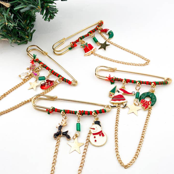 Christmas Gold Brooch,Sweater Pin Accessories for wholesale by SoapElenGlen