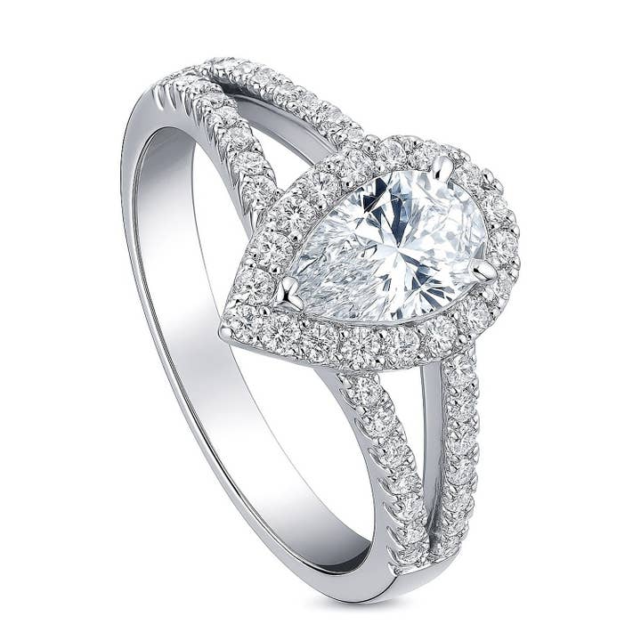 BERRICLE Halo Løfte Pære CZ Forlovelsesring med Delt Skæfte for engroshandel hos BERRICLE