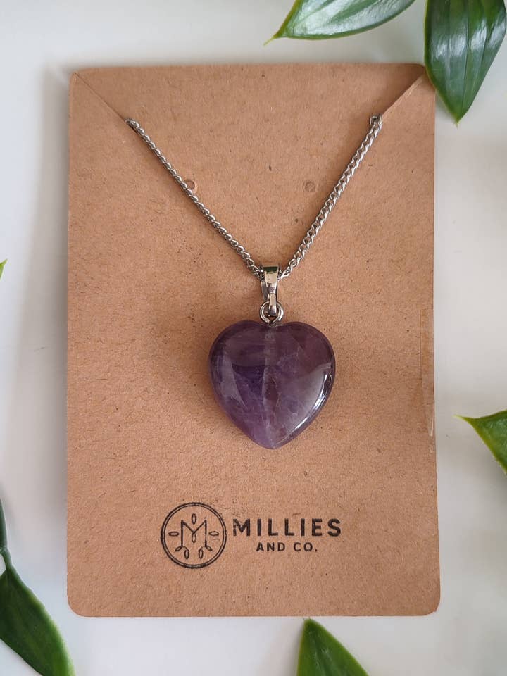 Natural amethyst heart pendant necklace for wholesale by Millies and co.