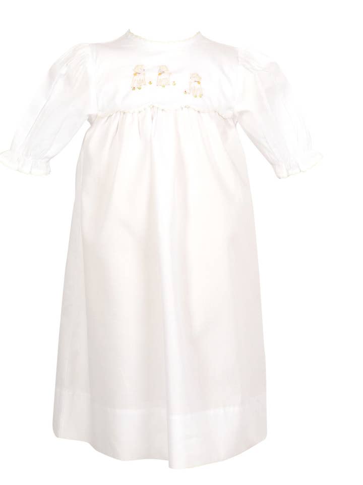 Lambikins Daygown & Diaper Cover - Woven Cream - Scalloped Y for wholesale by The Yellow Lamb