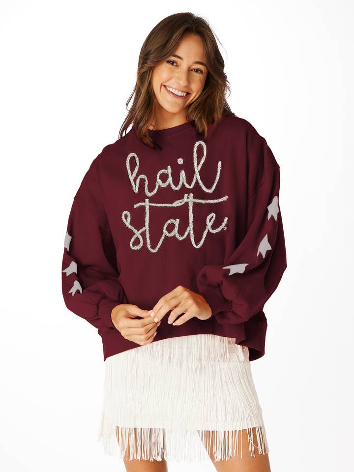 Stewart Simmons – Großhandel Sweatshirt – Damen – The Hail State Ballonpullover mit Glitzerschrift