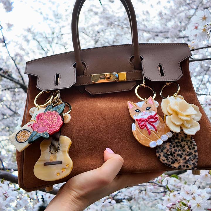 Solar Eclipse - Vendita all'ingrosso Portachiavi - Donna - Ciondolo per Borsa a Forma di Chitarra Dipinto a Mano + Portachiavi | Ecologico5