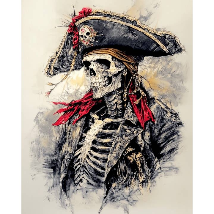 Mowbi - Wholesale Art Print - Captain Bones - Skull & Skeleton Art Prints - 8"x10" Art Print for 11"x14" Frame