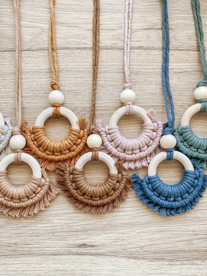 Macrame Essential Oils Rear View Mirror Charm for wholesale by Hawkesbury Handmade