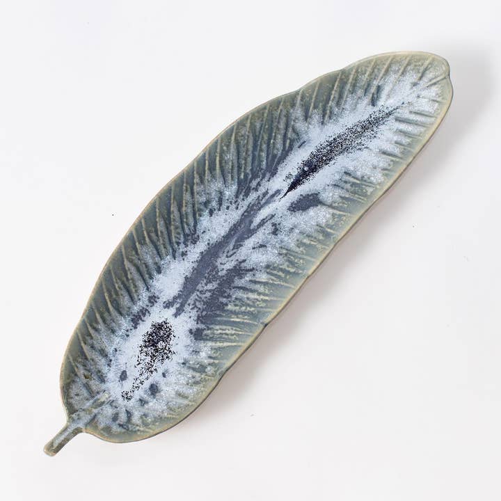 Tray - Blue Banana Leaf, Reactive Glaze (Pk/06) for wholesale by Audrey's Home & Gift