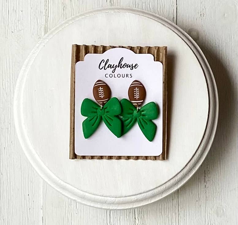 Clayhouse Colours - Vente Boucles d'oreilles pendantes - Boucles d'oreilles Football & Nœud13
