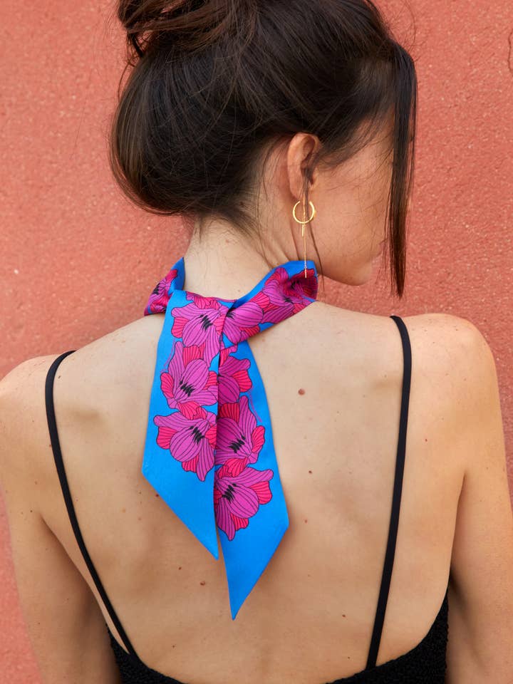Blue Flower - Twilly Scarf in Silk for wholesale by Creature Marseille