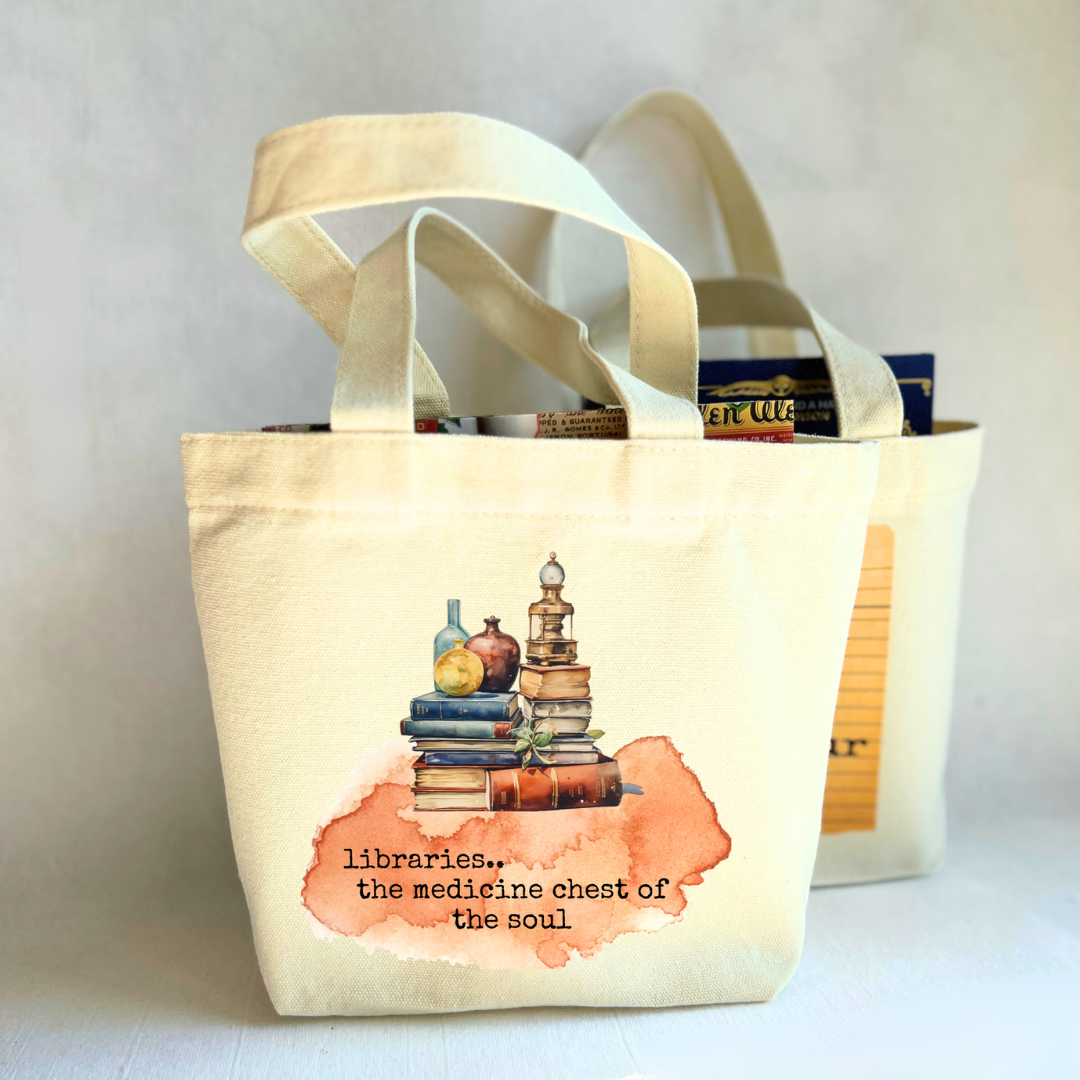 Pretty Clever Words - Wholesale Tote Bag - Women's - Canvas Mini Tote Bag - Bookstores are the Medicine Chest of the Soul1