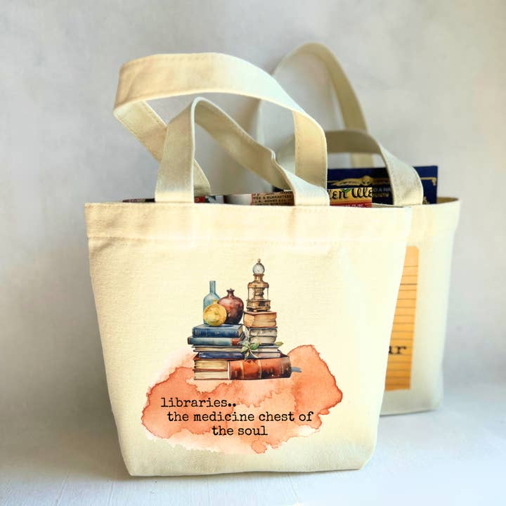 Pretty Clever Words - Wholesale Tote Bag - Women's - Canvas Mini Tote Bag - Bookstores are the Medicine Chest of the Soul1