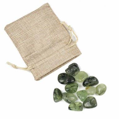 12 Tumbled Prehnite Gemstones in Jute Bag for wholesale by Cherry Tree Beads