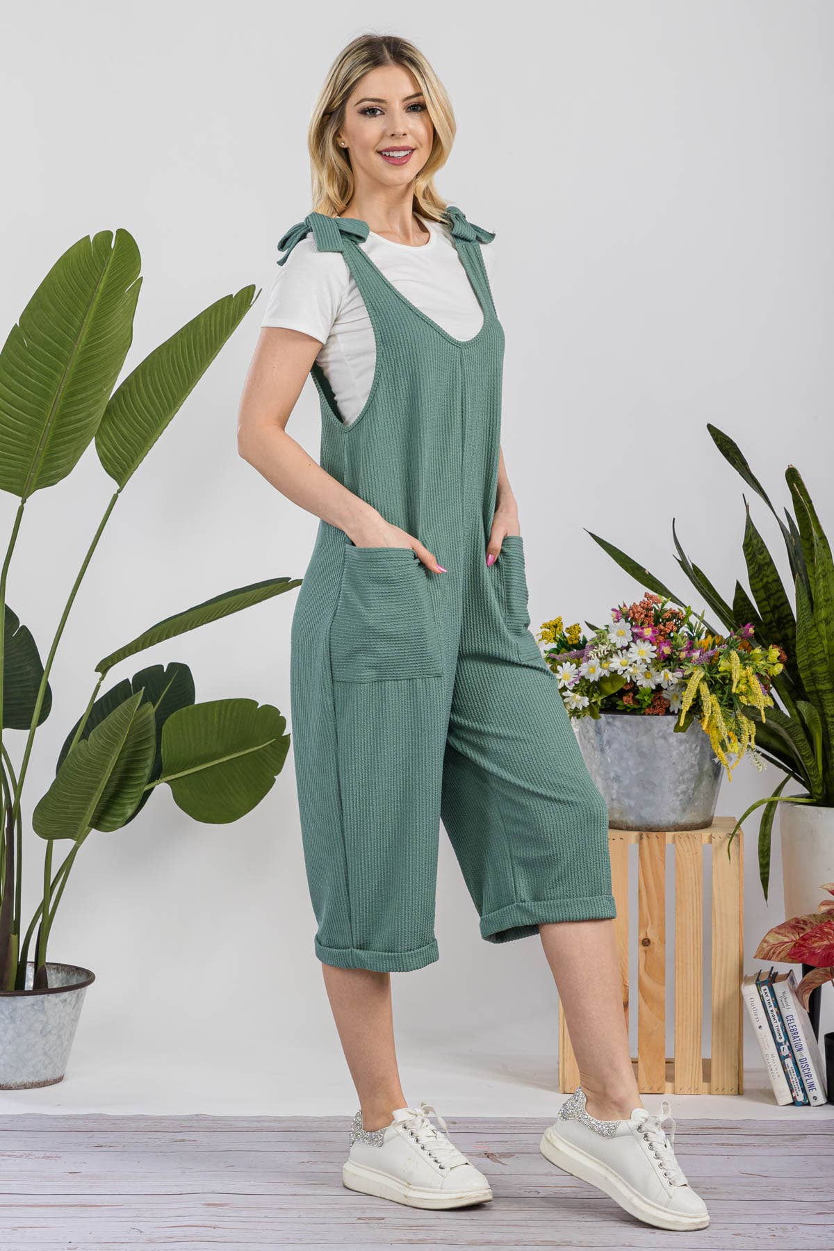 Celeste Clothing – Engroshandel Jumpsuit - Dame – CASUAL RIB CAPRI JUMPSUIT MED LOMMER -CP3387312