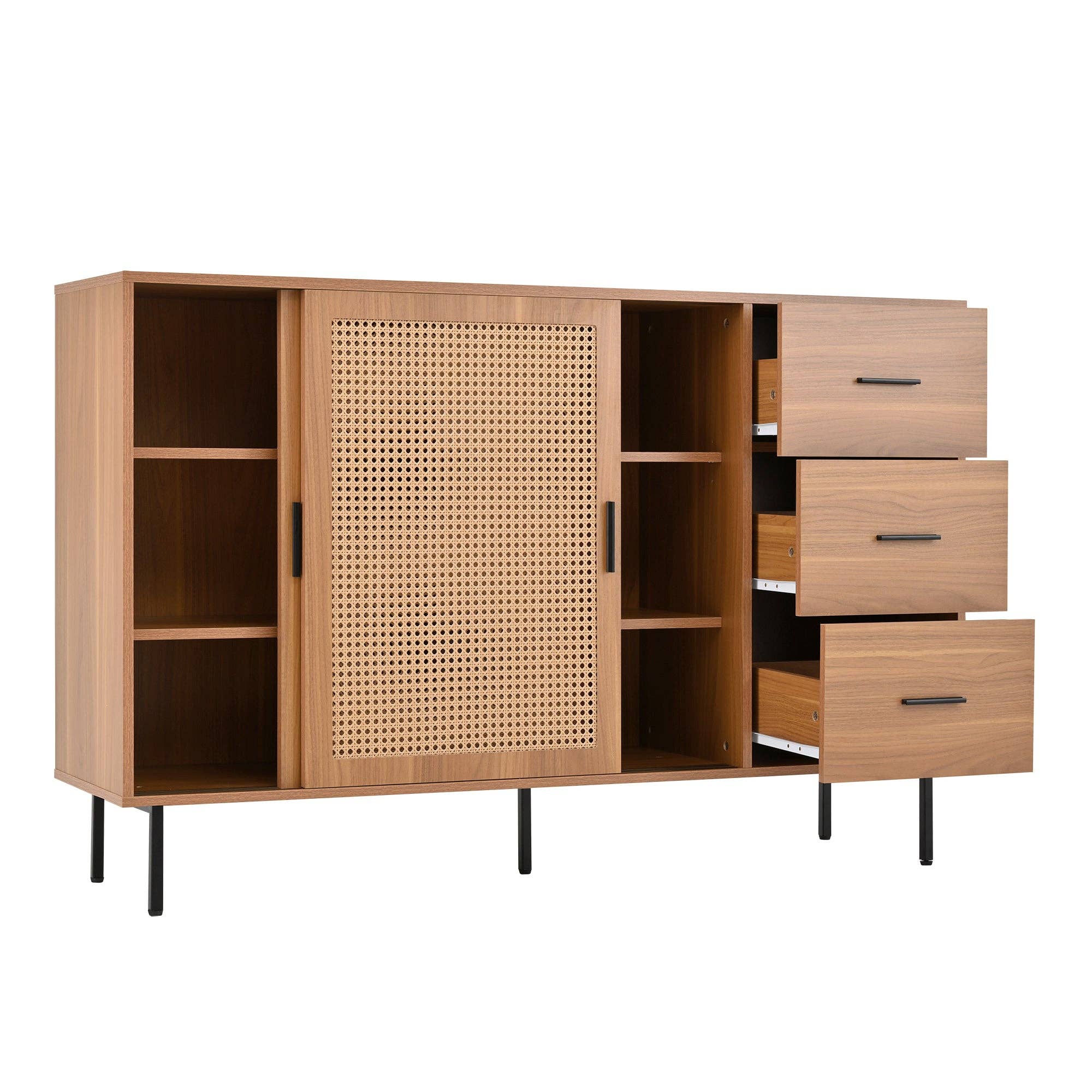 Urban Meuble - Wholesale Cabinet - Vintage sideboard with wood effect, 2 sliding doors in woven rattan, and 3 drawers PROPOLIS10