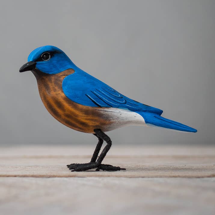 Mini Blue Bird - 3"H -Carved Wooden Ornament for wholesale by Aviologie