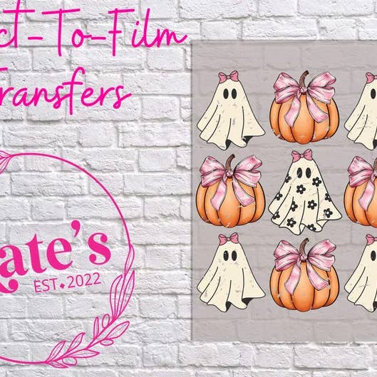 Coquette Halloween Pumpkins Direct-To-Film Transfer for wholesale by Kate's Blanks