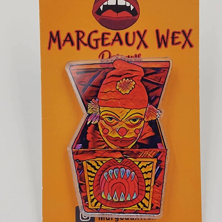 Creepy Clown Teeth Jack In The Box Pin Acrílico - Brilhante por atacado de Margeaux Wex Designs