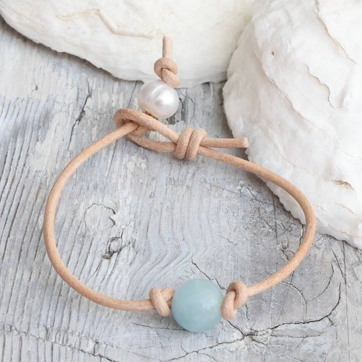 Aquamarine Leather Bracelet for wholesale by Cape Cod Chokers