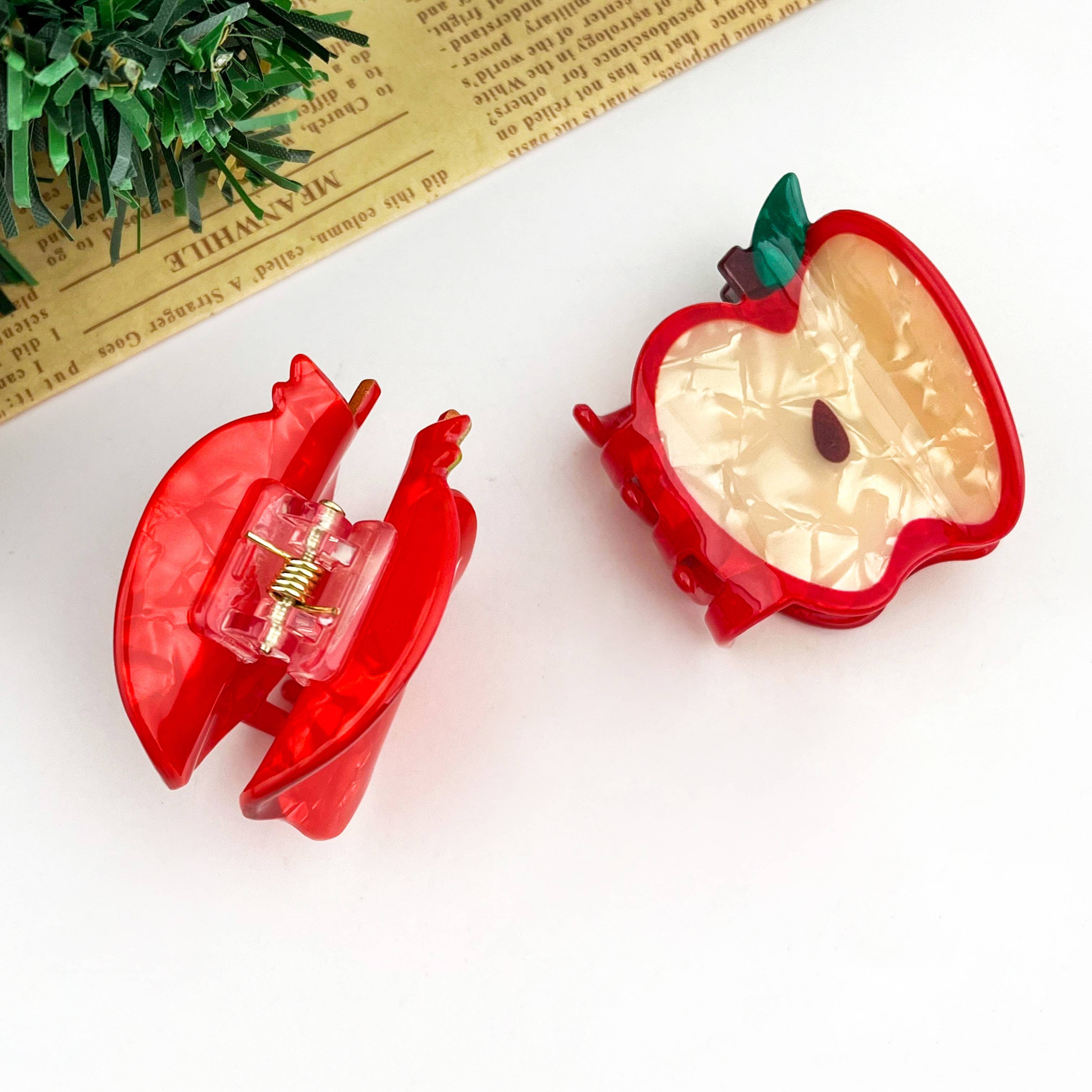 TheDivaSoap - Wholesale Hair Clip - Women's - 1.97'' Red Apple Hair Claw Clip, Christmas Holiday Hair Clip2