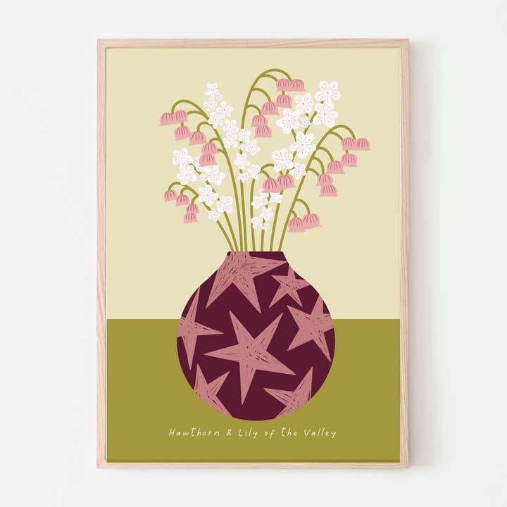 May Birth Flower Art Print – Lily of the Valley & Hawthorn for wholesale by P's Emporium
