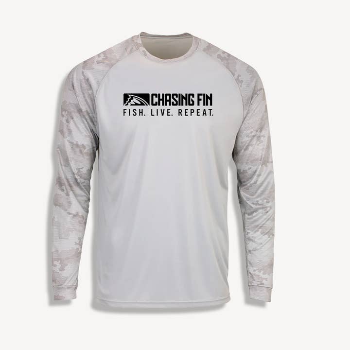 ProFin Camo FISH LIVE REPEAT Performance Long Sleeve Shirt Aluminum for wholesale by Chasing Fin