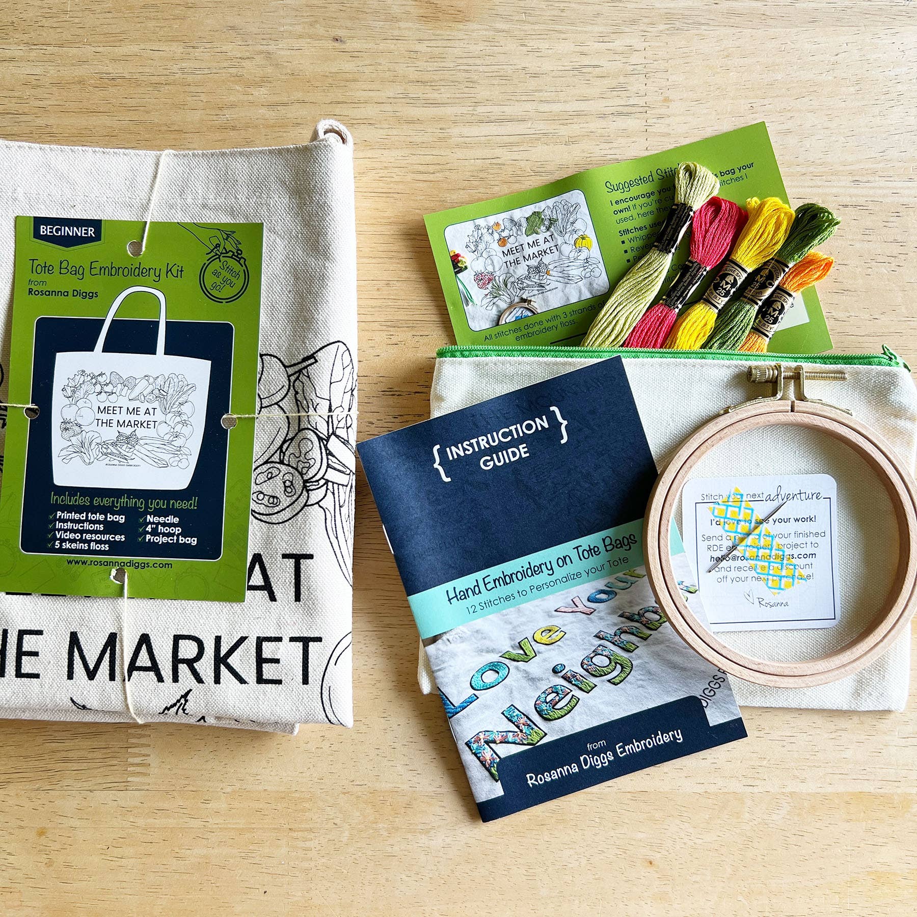 Rosanna Diggs Embroidery - Wholesale DIY Craft Kit - Meet Me at the Market Tote Bag Embroidery Kit2
