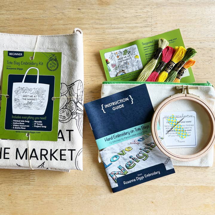 Rosanna Diggs Embroidery - Wholesale DIY Craft Kit - Meet Me at the Market Tote Bag Embroidery Kit2