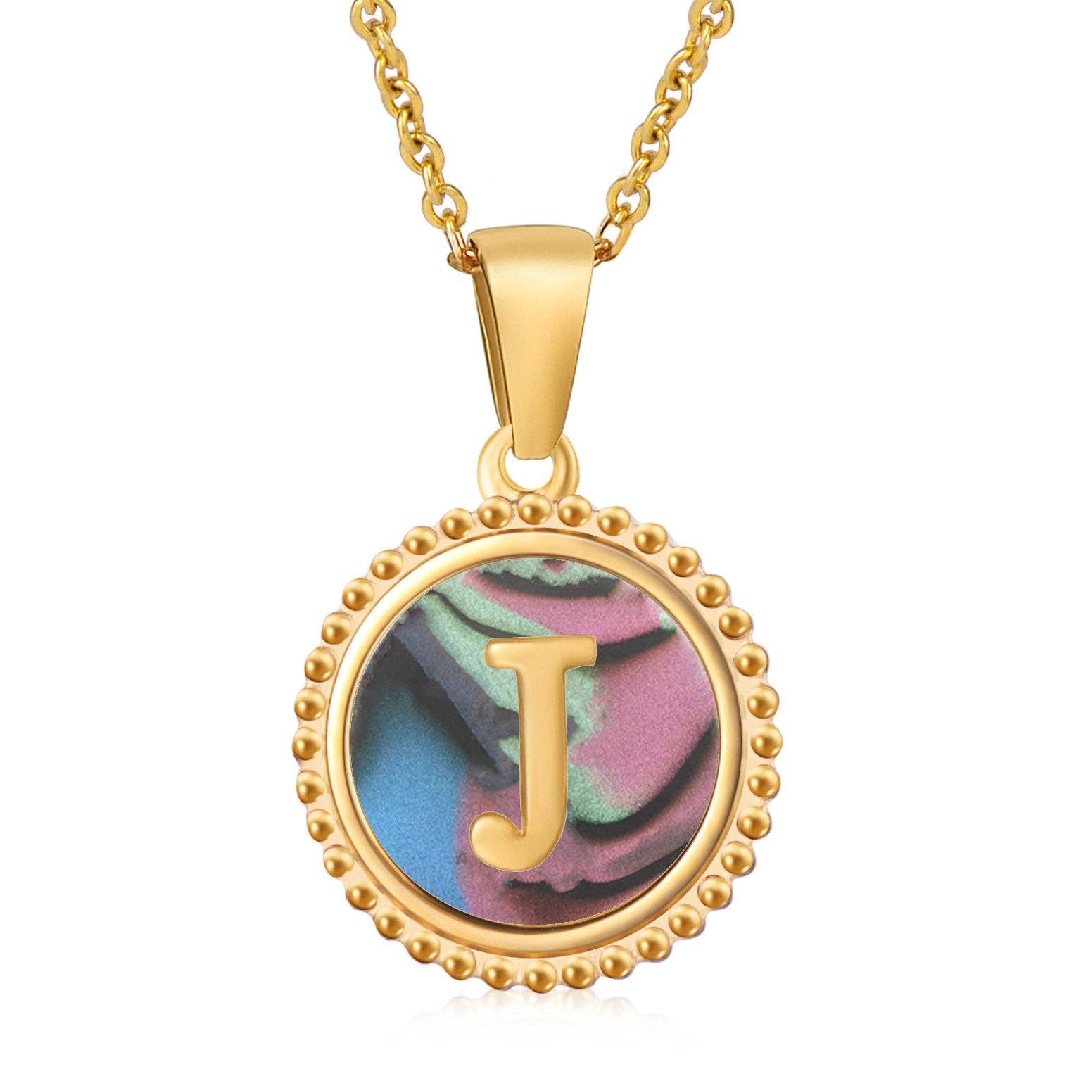 Mio Queena - Wholesale Pendant/Charm Necklace - Colored Shell Initial Gold-plated Stainless Steel Necklace9