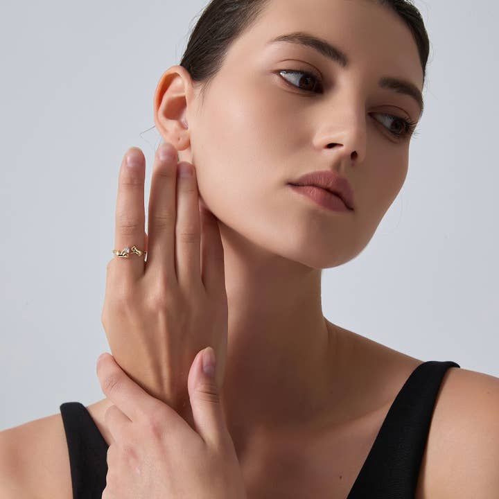 Perimade & Co. LLC - Wholesale Band/Stacked Ring - Dainty Cat Heart Stacking Bypass Ring in 925 Sterling Silver5