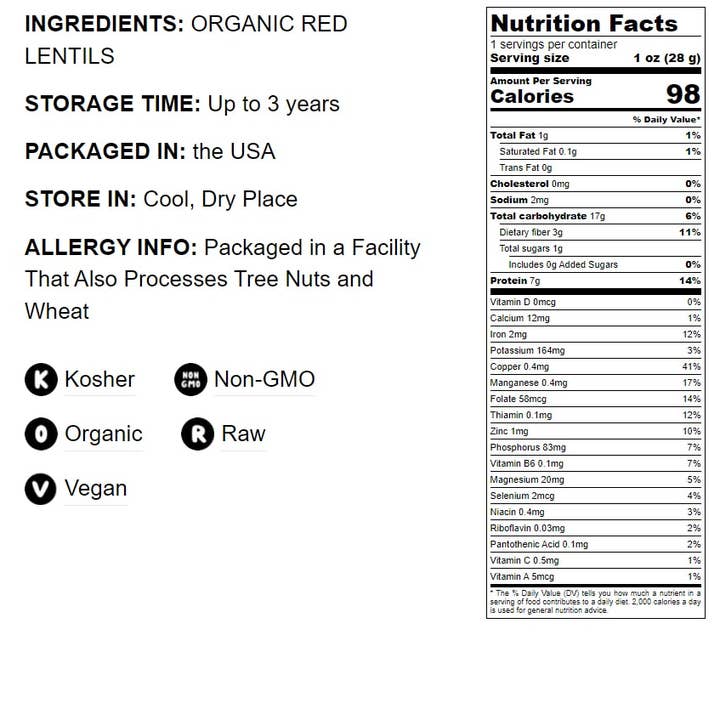 Food To Live - Wholesale Beans - Organic Red Split Lentils – Masoor Dal, No Soaking Required